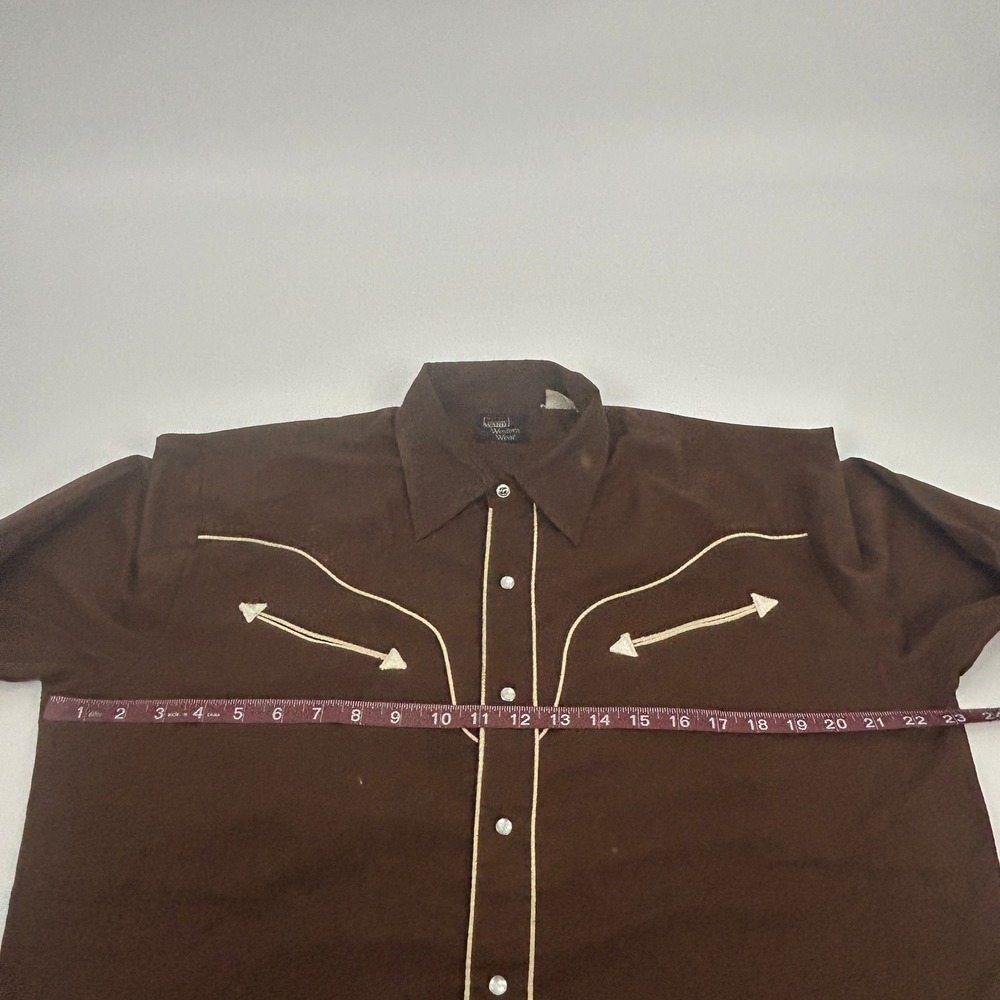 Montgomery Ward Western Shirt Mens L Brown Pearl Snap Smile Pocket Vintage 70s - Picture 8 of 11